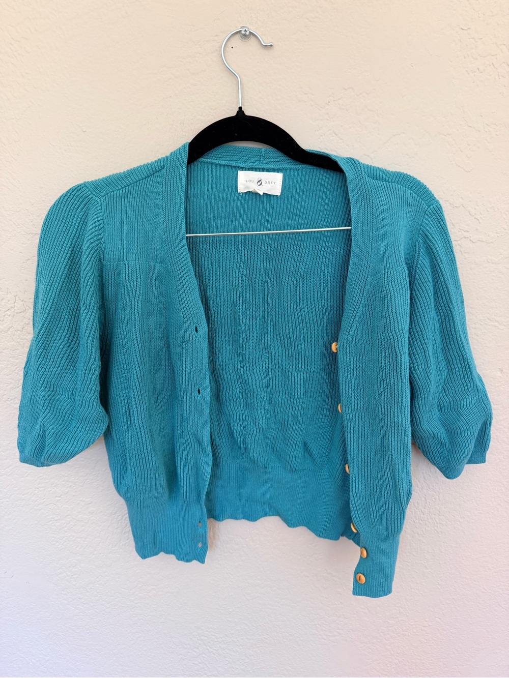 Lou & Grey Teal Short-Sleeve Button-Front Cardigan